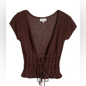 Pacsun open stitch tie front cotton top